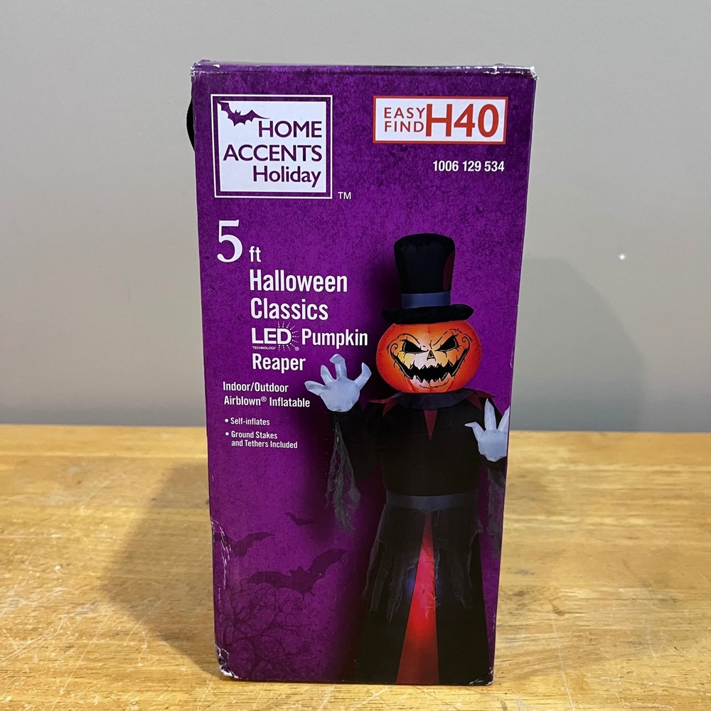 Home Accents Holiday 5ft Halloween‎ LED Pumpkin Reaper Airblown Inflatable H40